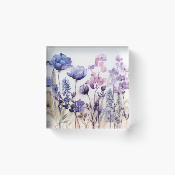 Wild Lavender and Purple and Pink Watercolor Flowers Acrylic Block
