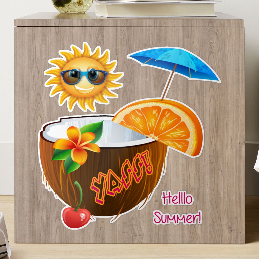 YASS! Hello Summer! Coconut Cocktail Drink Sticker for Sale by Jecolds |  Redbubble