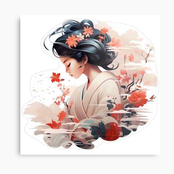 Girl And Kimono Metal Prints for Sale