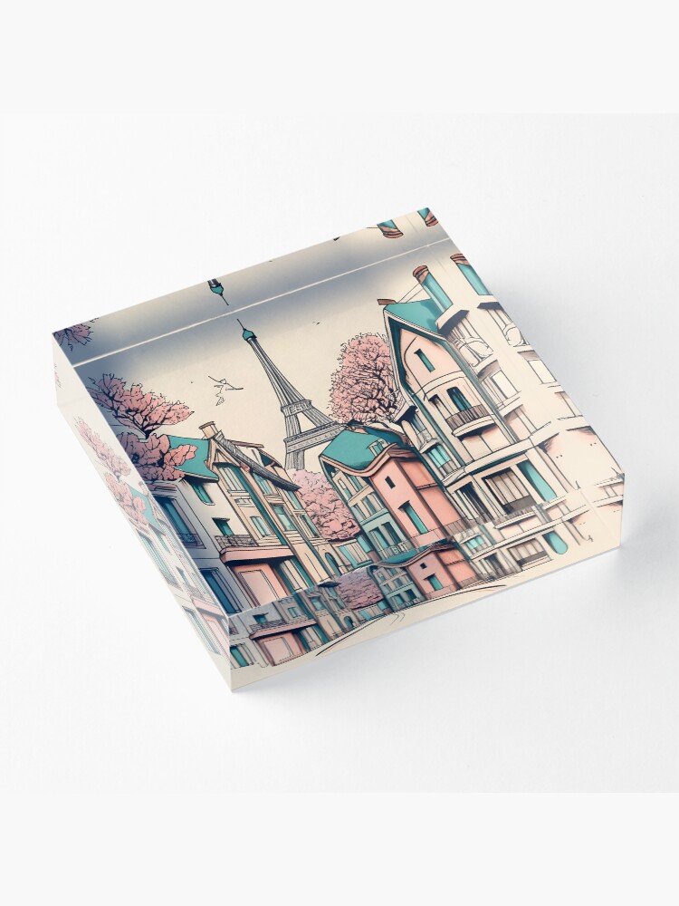 Thumbnail 3 of 5, Acrylic Block, Old Traditional French house Chateaux Homes, minimalistic ink drawing designed and sold by Patricks-Art.