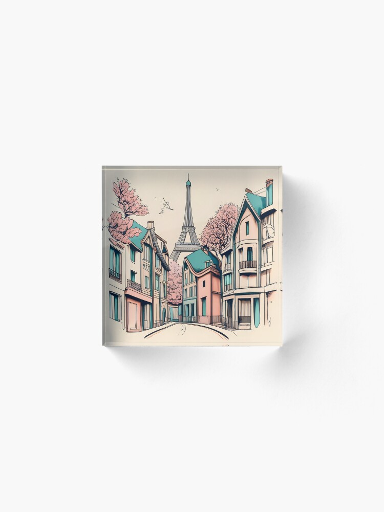 Thumbnail 2 of 5, Acrylic Block, Old Traditional French house Chateaux Homes, minimalistic ink drawing designed and sold by Patricks-Art.