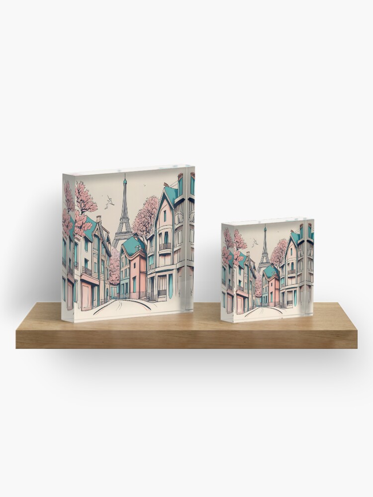 Thumbnail 4 of 5, Acrylic Block, Old Traditional French house Chateaux Homes, minimalistic ink drawing designed and sold by Patricks-Art.