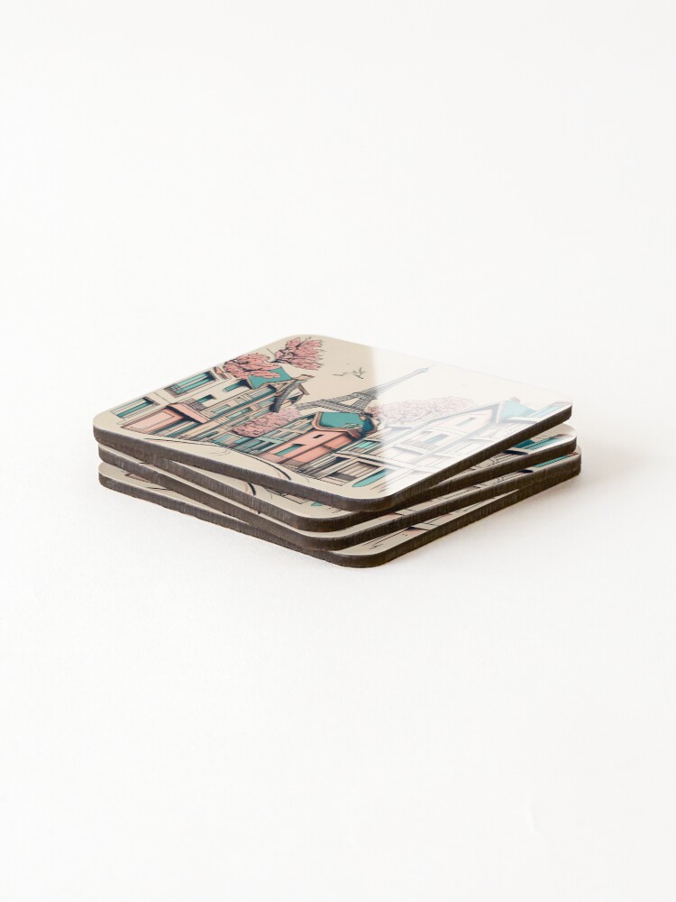 Thumbnail 4 of 5, Coasters (Set of 4), Old Traditional French house Chateaux Homes, minimalistic ink drawing designed and sold by Patricks-Art.