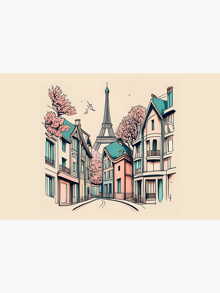 Thumbnail 6 of 6, Bath Mat, Old Traditional French house Chateaux Homes, minimalistic ink drawing designed and sold by Patricks-Art.