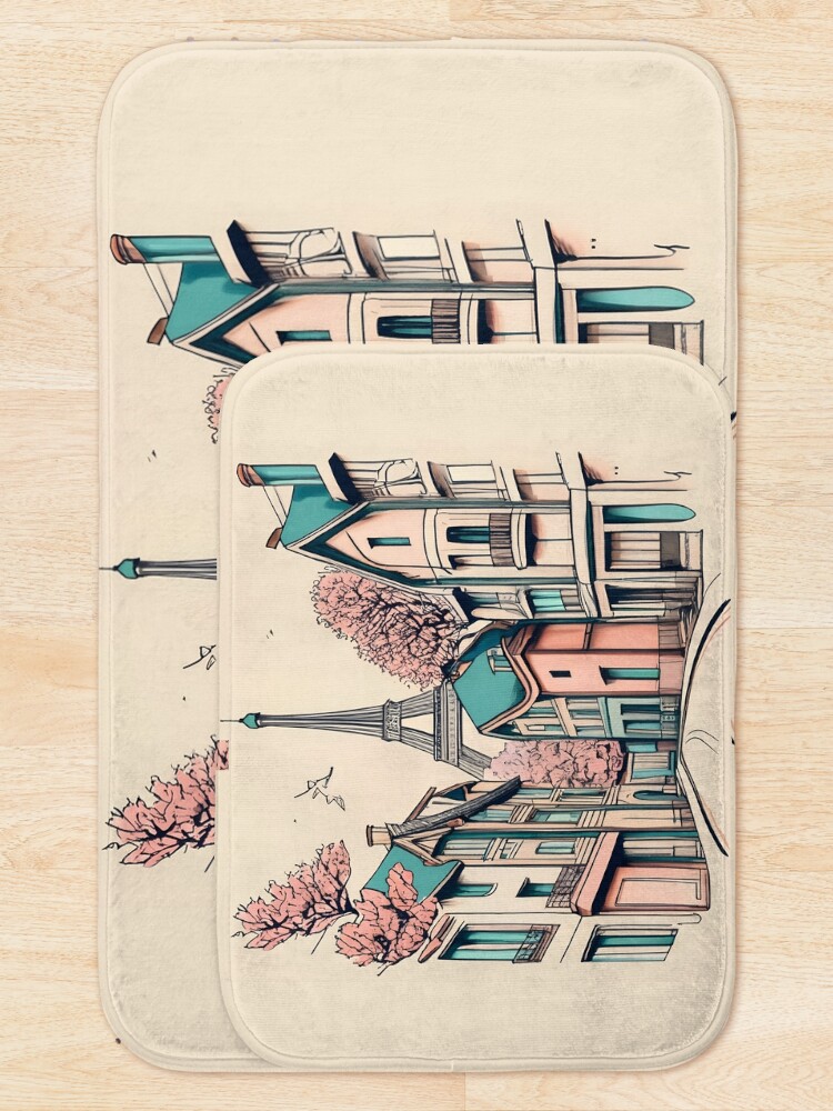 Thumbnail 5 of 6, Bath Mat, Old Traditional French house Chateaux Homes, minimalistic ink drawing designed and sold by Patricks-Art.