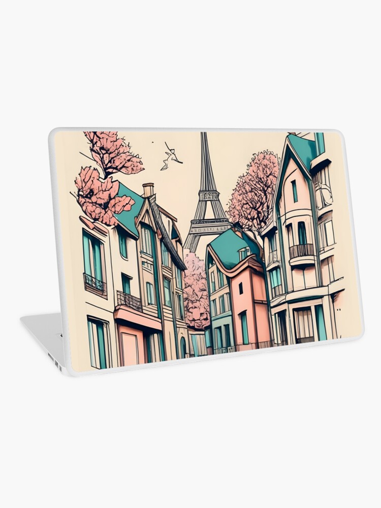 Thumbnail 1 of 2, Laptop Skin, Old Traditional French house Chateaux Homes, minimalistic ink drawing designed and sold by Patricks-Art.
