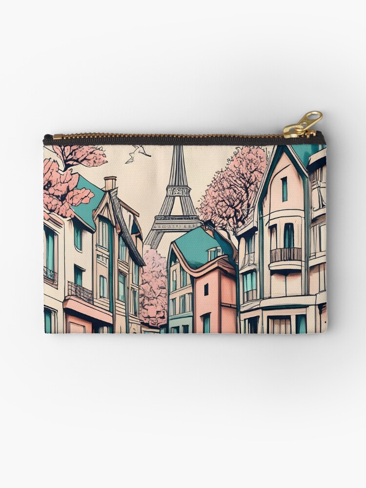 Thumbnail 1 of 4, Zipper Pouch, Old Traditional French house Chateaux Homes, minimalistic ink drawing designed and sold by Patricks-Art.
