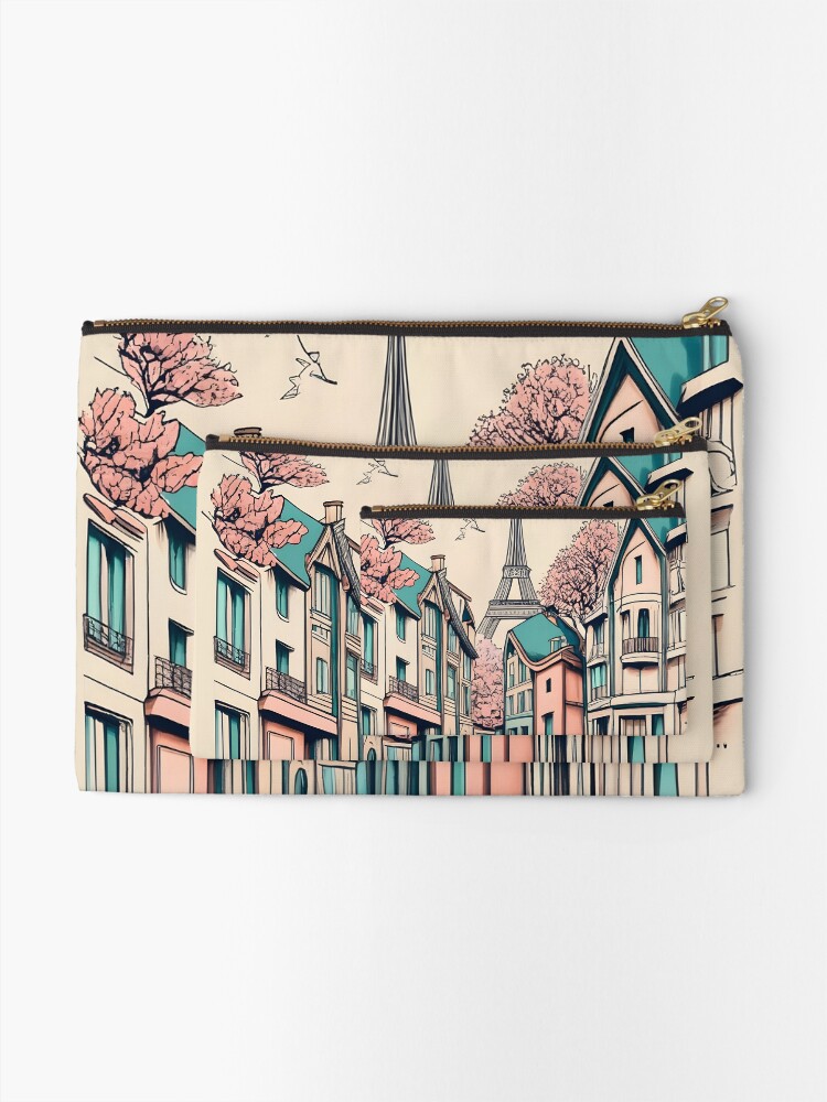 Thumbnail 2 of 4, Zipper Pouch, Old Traditional French house Chateaux Homes, minimalistic ink drawing designed and sold by Patricks-Art.