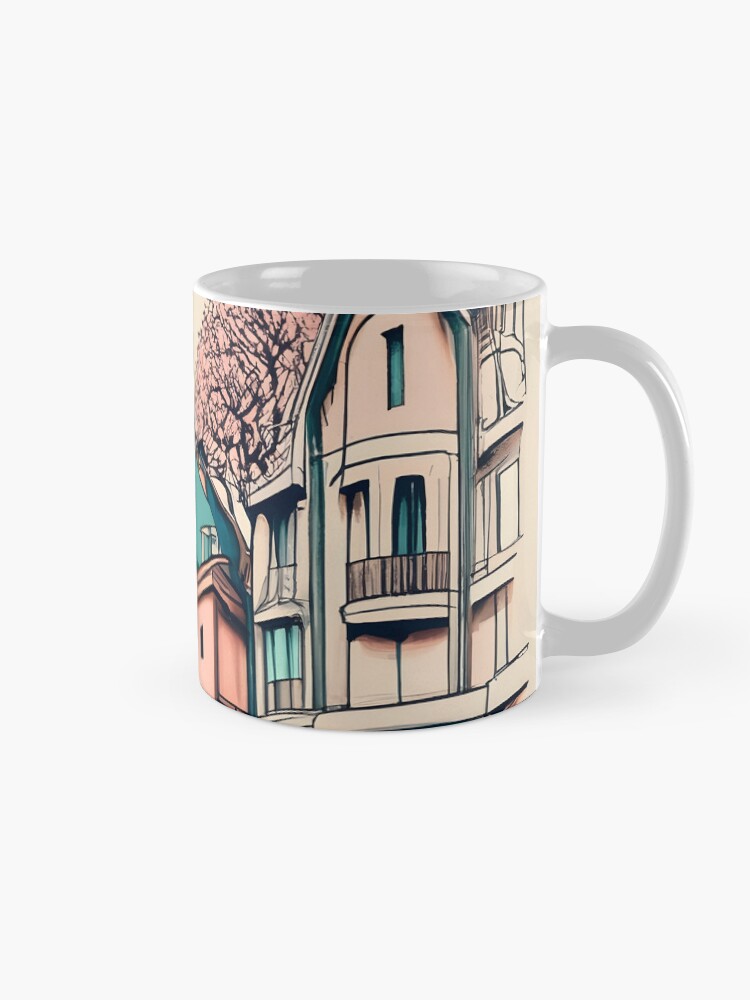 Thumbnail 5 of 6, Coffee Mug, Old Traditional French house Chateaux Homes, minimalistic ink drawing designed and sold by Patricks-Art.