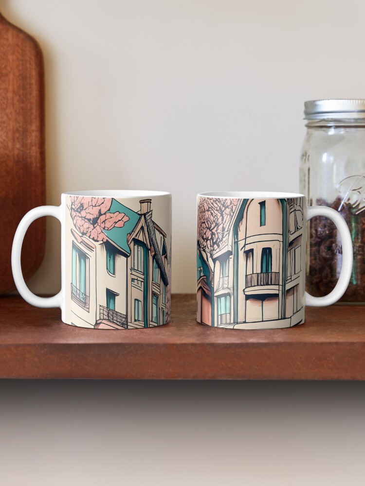 Thumbnail 2 of 6, Coffee Mug, Old Traditional French house Chateaux Homes, minimalistic ink drawing designed and sold by Patricks-Art.