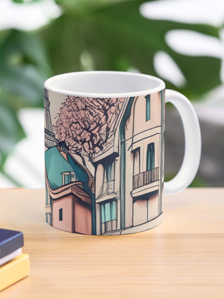 Thumbnail 1 of 6, Coffee Mug, Old Traditional French house Chateaux Homes, minimalistic ink drawing designed and sold by Patricks-Art.