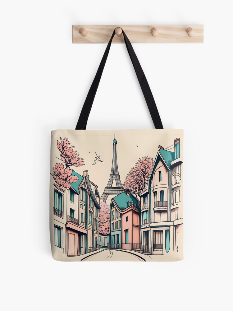 Thumbnail 1 of 2, Tote Bag, Old Traditional French house Chateaux Homes, minimalistic ink drawing designed and sold by Patricks-Art.