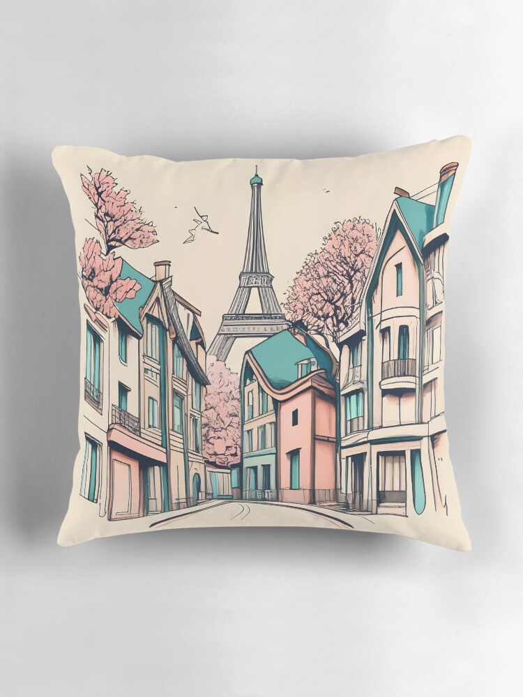 Thumbnail 3 of 4, Pillow, Old Traditional French house Chateaux Homes, minimalistic ink drawing designed and sold by Patricks-Art.