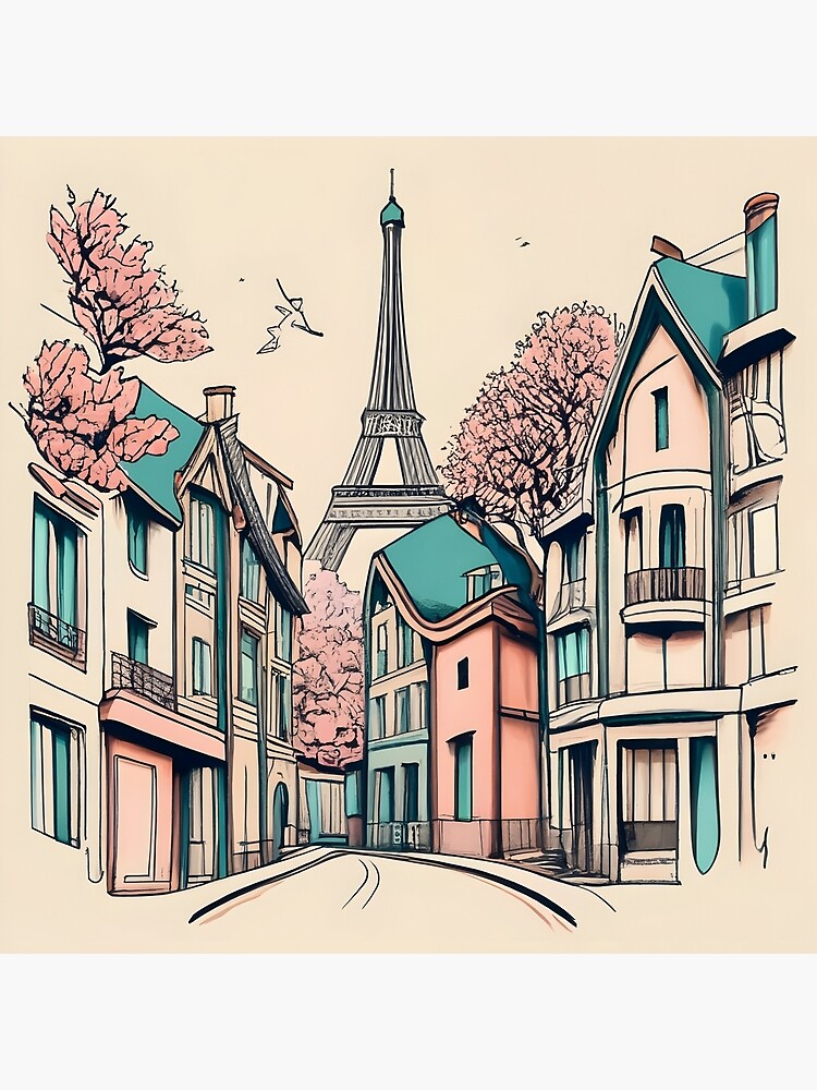 Thumbnail 2 of 2, Art Board Print, Old Traditional French house Chateaux Homes, minimalistic ink drawing designed and sold by Patricks-Art.