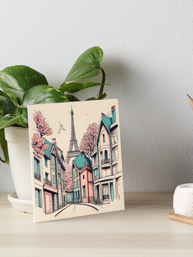 Thumbnail 1 of 2, Art Board Print, Old Traditional French house Chateaux Homes, minimalistic ink drawing designed and sold by Patricks-Art.