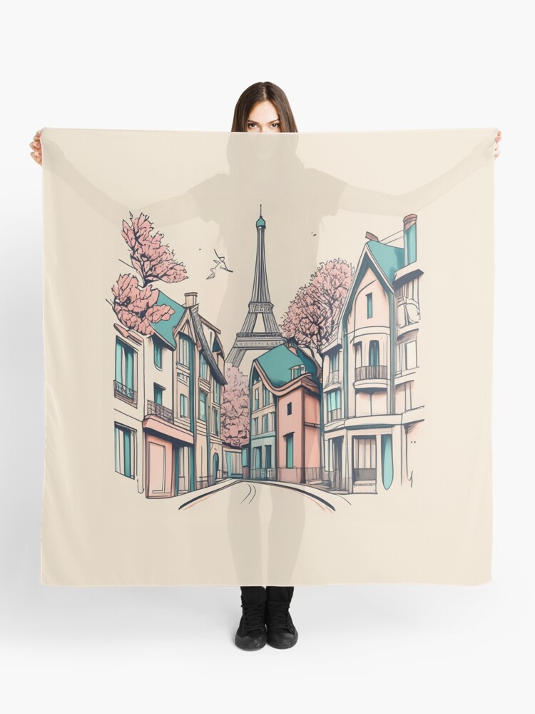 Thumbnail 1 of 3, Scarf, Old Traditional French house Chateaux Homes, minimalistic ink drawing designed and sold by Patricks-Art.