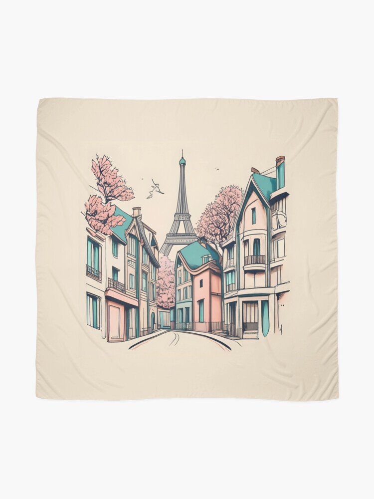 Thumbnail 2 of 3, Scarf, Old Traditional French house Chateaux Homes, minimalistic ink drawing designed and sold by Patricks-Art.