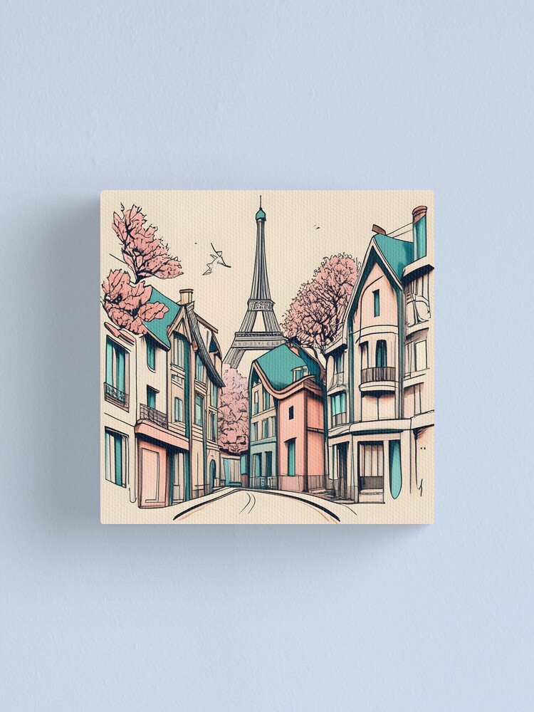 Thumbnail 1 of 3, Canvas Print, Old Traditional French house Chateaux Homes, minimalistic ink drawing designed and sold by Patricks-Art.