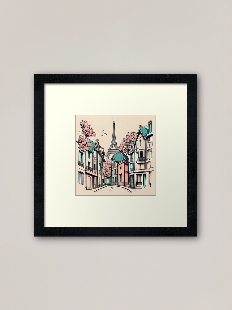 Thumbnail 1 of 7, Framed Art Print, Old Traditional French house Chateaux Homes, minimalistic ink drawing designed and sold by Patricks-Art.