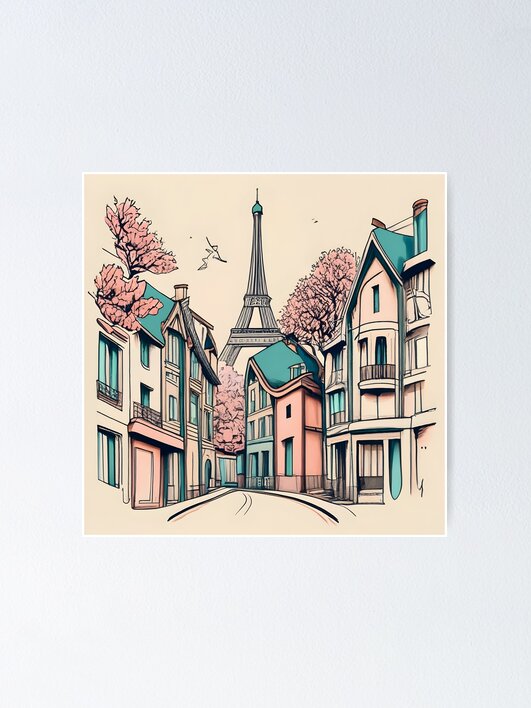 Thumbnail 1 of 3, Poster, Old Traditional French house Chateaux Homes, minimalistic ink drawing designed and sold by Patricks-Art.