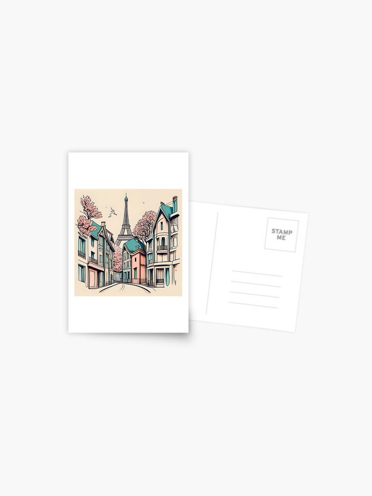 Thumbnail 1 of 2, Postcard, Old Traditional French house Chateaux Homes, minimalistic ink drawing designed and sold by Patricks-Art.