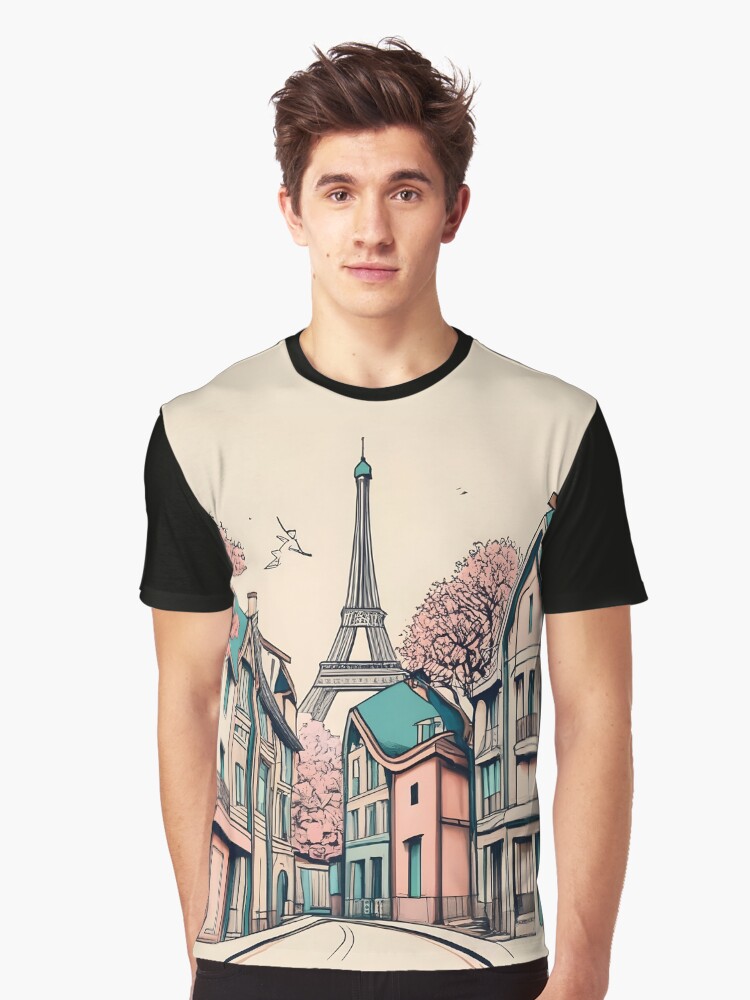 Thumbnail 1 of 5, Graphic T-Shirt, Old Traditional French house Chateaux Homes, minimalistic ink drawing designed and sold by Patricks-Art.