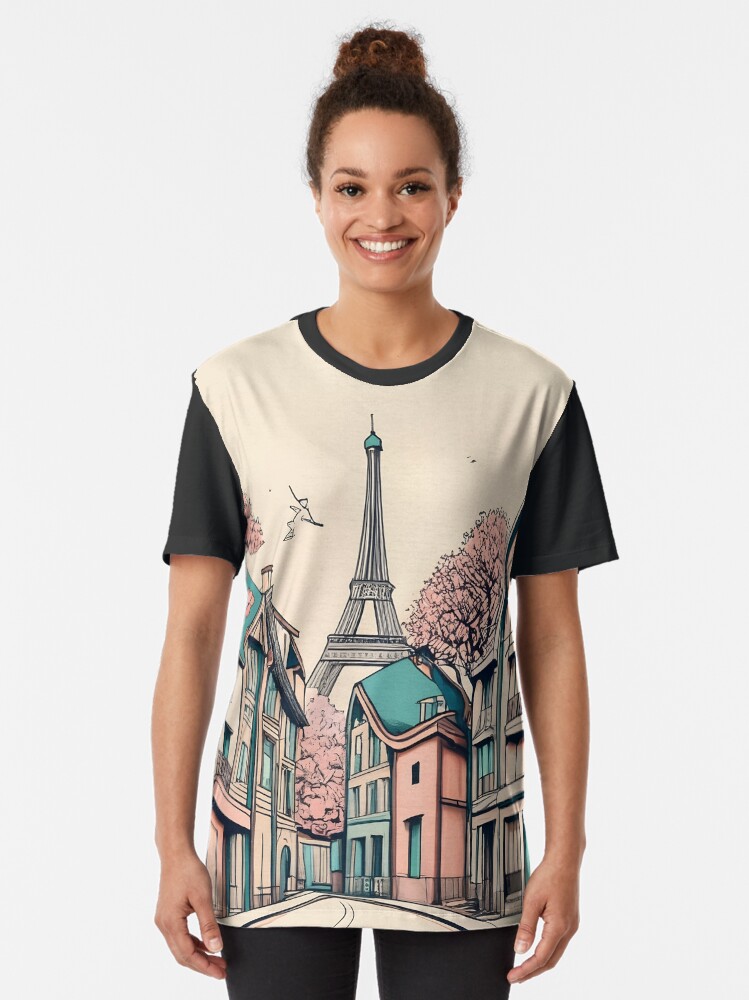Thumbnail 2 of 5, Graphic T-Shirt, Old Traditional French house Chateaux Homes, minimalistic ink drawing designed and sold by Patricks-Art.