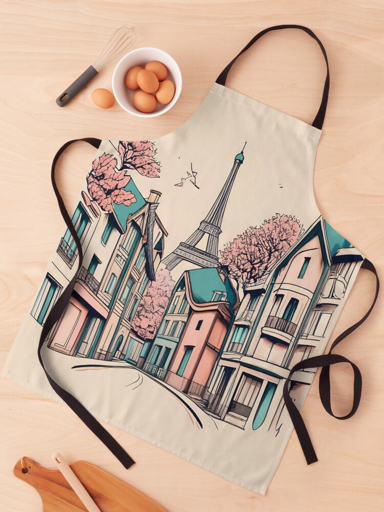 Thumbnail 1 of 6, Apron, Old Traditional French house Chateaux Homes, minimalistic ink drawing designed and sold by Patricks-Art.