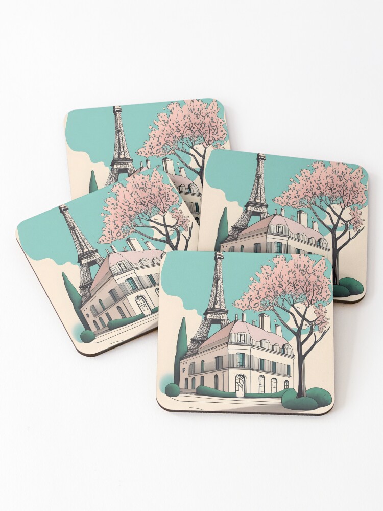 Thumbnail 1 of 5, Coasters (Set of 4), Old Traditional French house Chateaux Homes Drawing designed and sold by Patricks-Art.