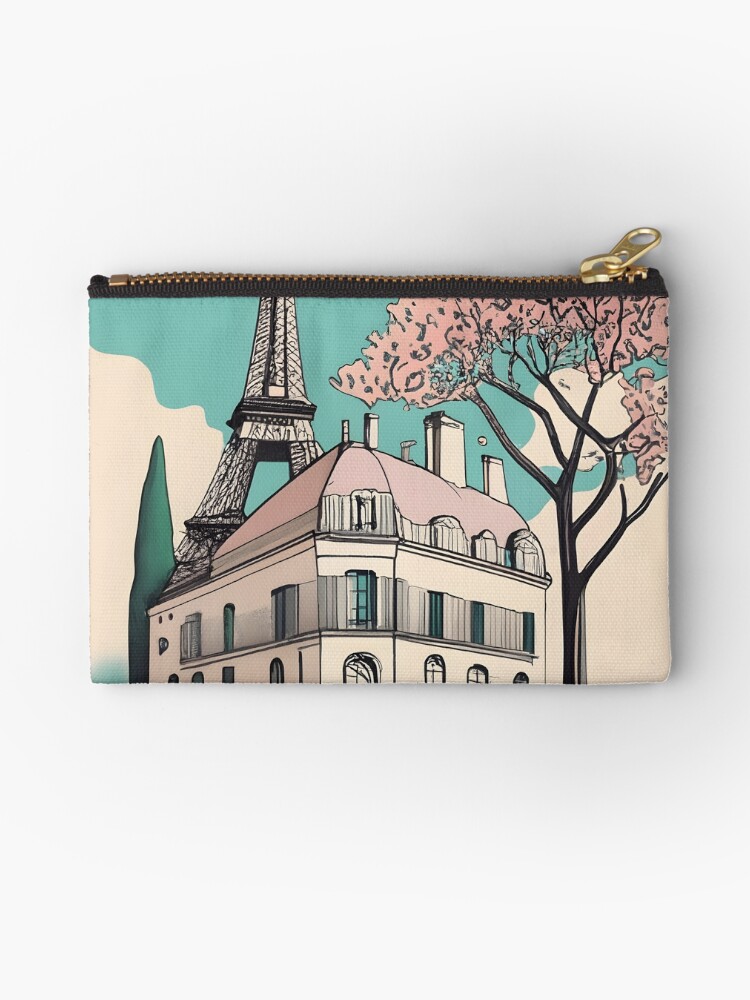 Thumbnail 1 of 4, Zipper Pouch, Old Traditional French house Chateaux Homes Drawing designed and sold by Patricks-Art.