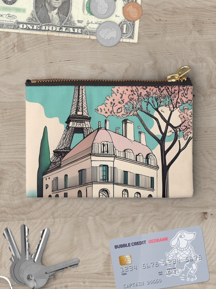 Thumbnail 3 of 4, Zipper Pouch, Old Traditional French house Chateaux Homes Drawing designed and sold by Patricks-Art.