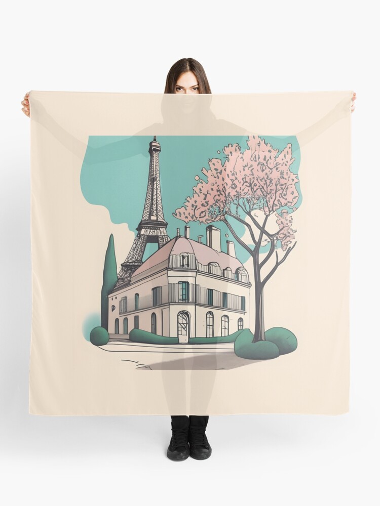 Thumbnail 1 of 3, Scarf, Old Traditional French house Chateaux Homes Drawing designed and sold by Patricks-Art.