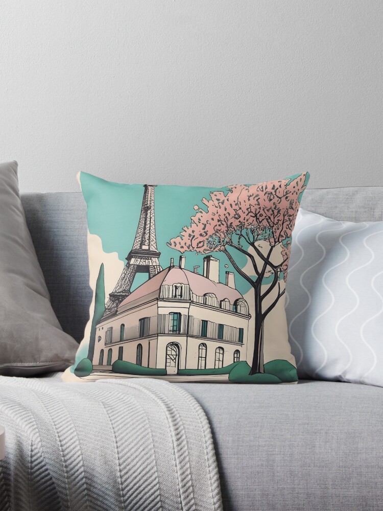 Thumbnail 1 of 4, Pillow, Old Traditional French house Chateaux Homes Drawing designed and sold by Patricks-Art.