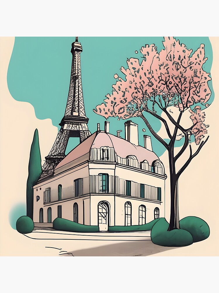 Thumbnail 4 of 4, Sticker, Old Traditional French house Chateaux Homes Drawing designed and sold by Patricks-Art.