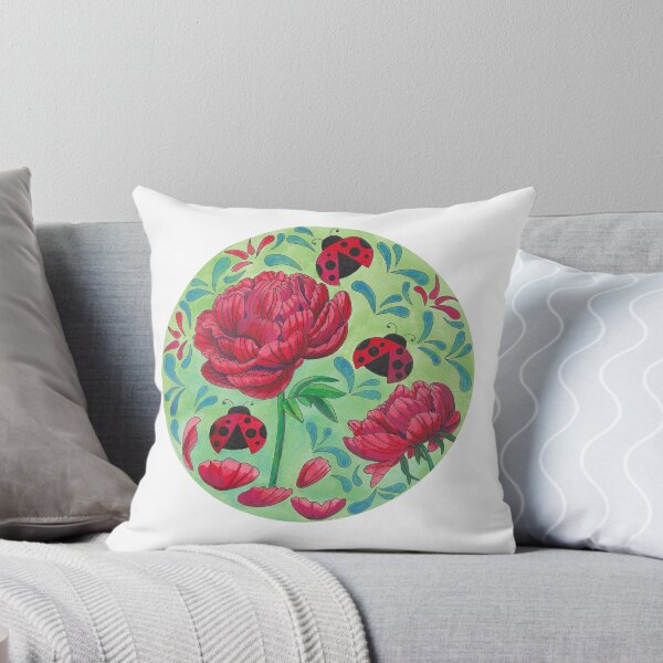 Artikelvorschau, Roter Marienkäfer mit roten und grünen Pflanzenstoffen entworfen und verkauft von HotPinkStudio.