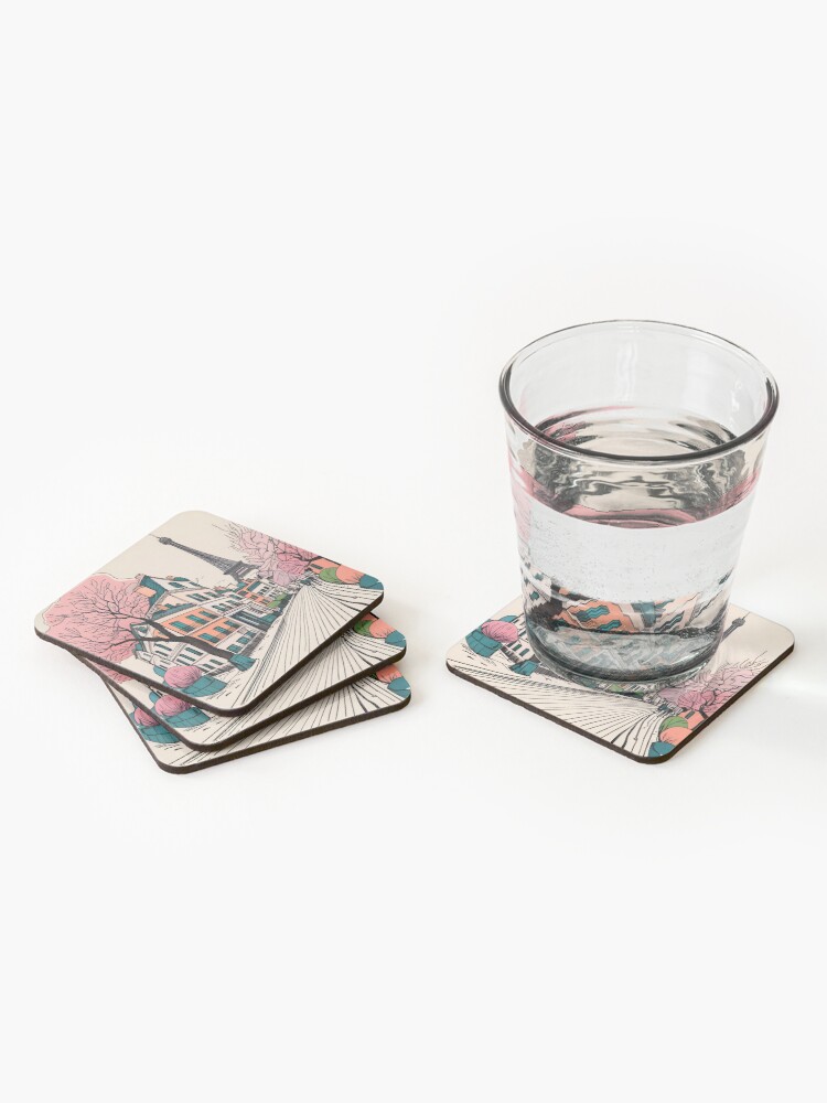 Thumbnail 2 of 5, Coasters (Set of 4), Old Traditional French house Chateaux Homes Drawing designed and sold by Patricks-Art.