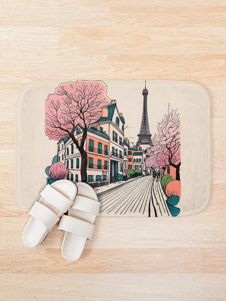 Thumbnail 1 of 6, Bath Mat, Old Traditional French house Chateaux Homes Drawing designed and sold by Patricks-Art.