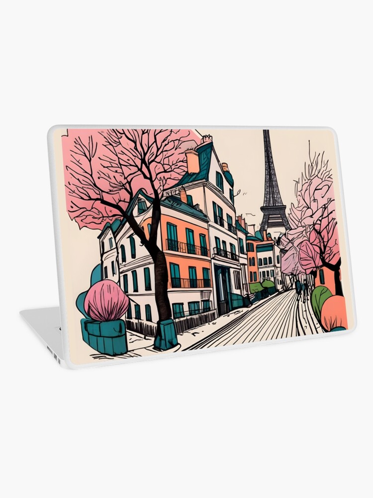 Thumbnail 1 of 2, Laptop Skin, Old Traditional French house Chateaux Homes Drawing designed and sold by Patricks-Art.