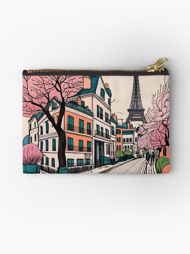 Thumbnail 1 of 4, Zipper Pouch, Old Traditional French house Chateaux Homes Drawing designed and sold by Patricks-Art.