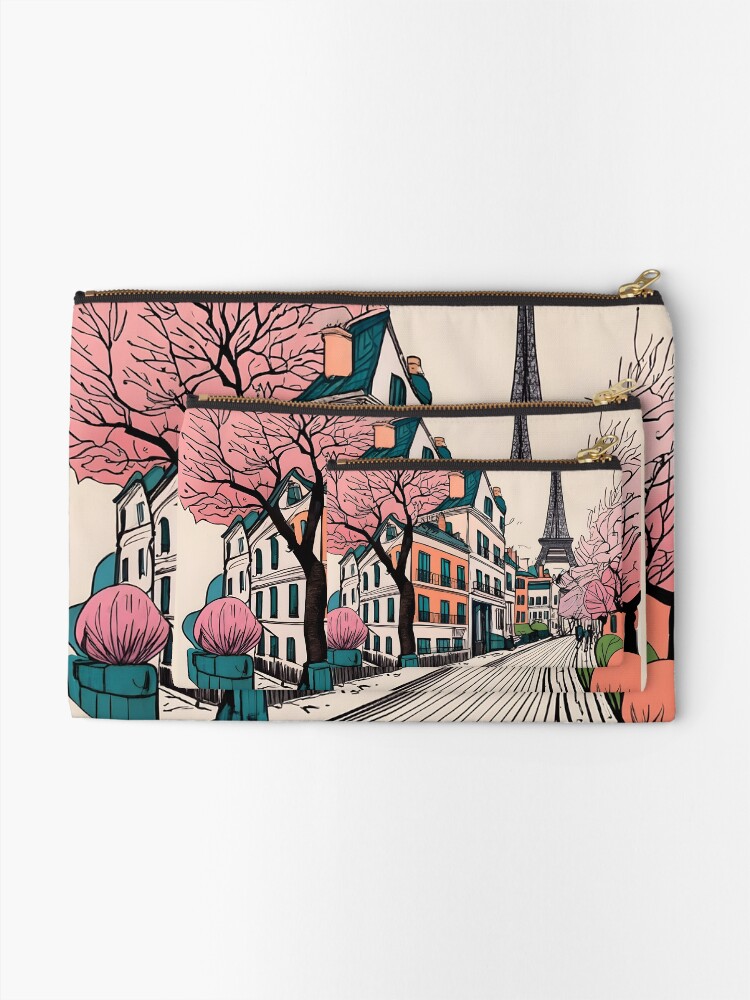 Thumbnail 2 of 4, Zipper Pouch, Old Traditional French house Chateaux Homes Drawing designed and sold by Patricks-Art.