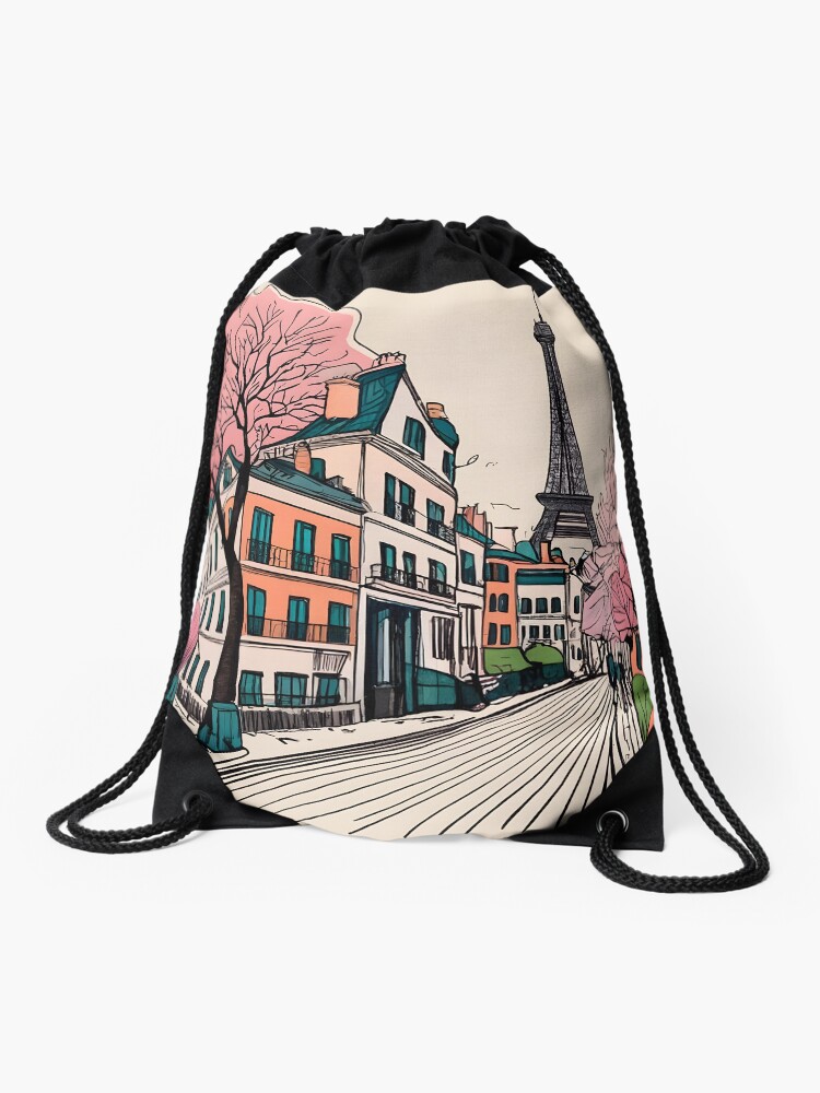 Thumbnail 1 of 3, Drawstring Bag, Old Traditional French house Chateaux Homes Drawing designed and sold by Patricks-Art.