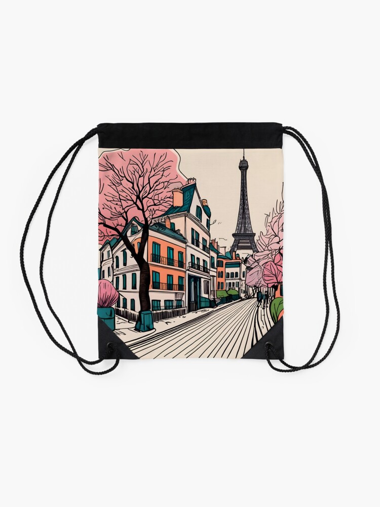 Thumbnail 2 of 3, Drawstring Bag, Old Traditional French house Chateaux Homes Drawing designed and sold by Patricks-Art.