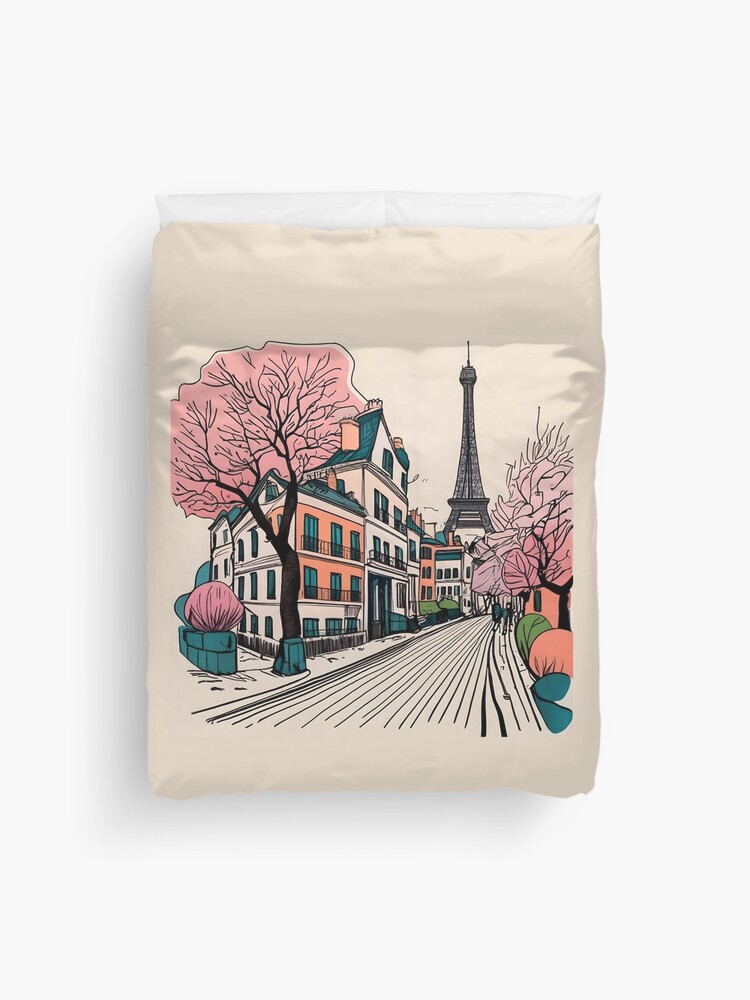 Thumbnail 1 of 2, Duvet Cover, Old Traditional French house Chateaux Homes Drawing designed and sold by Patricks-Art.