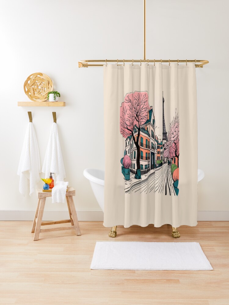 Thumbnail 1 of 5, Shower Curtain, Old Traditional French house Chateaux Homes Drawing designed and sold by Patricks-Art.