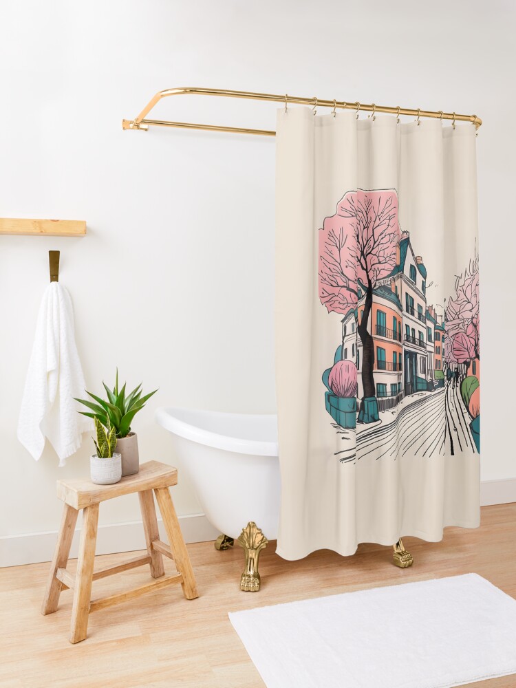 Thumbnail 3 of 5, Shower Curtain, Old Traditional French house Chateaux Homes Drawing designed and sold by Patricks-Art.