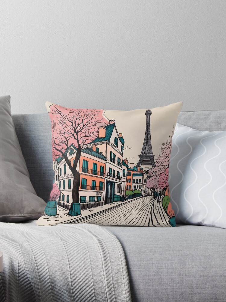 Thumbnail 1 of 4, Pillow, Old Traditional French house Chateaux Homes Drawing designed and sold by Patricks-Art.