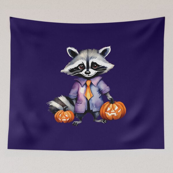 Item preview, Smiling Raccoon Carrying Two Halloween Pumpkins designed and sold by BloomCatB.