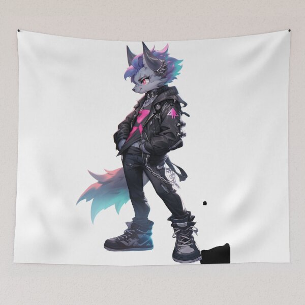 Item preview, Punk rock werewolf furry anthropomorphic hybrid wolf creature manga anime whimsical  designed and sold by Baba  Yaga's Cards.