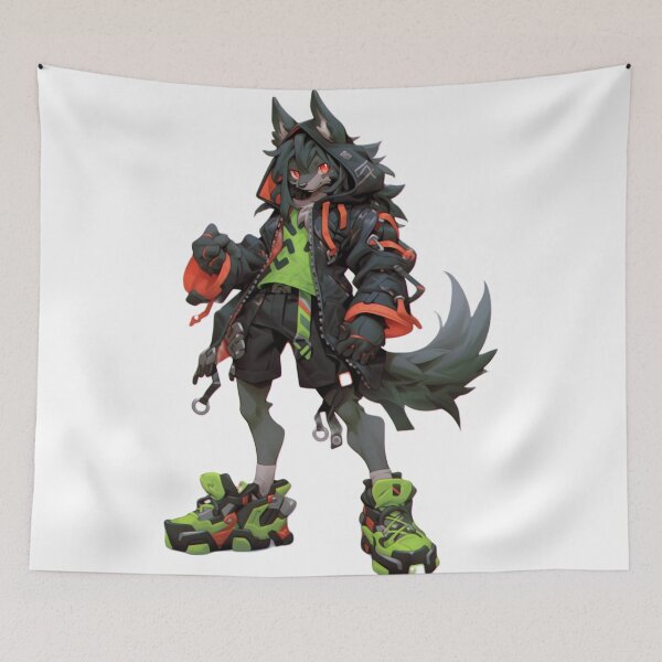 Item preview, Punk rock skater werewolf furry anthropomorphic hybrid wolf creature manga anime whimsical  designed and sold by Baba  Yaga's Cards.