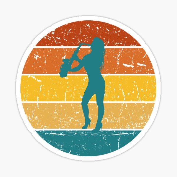 Item preview, Vintage woman with a saxophone against a sunset backdrop designed and sold by PrzemekJAS.